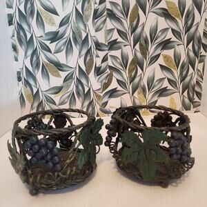 Wrought Iron grape vine and leaves set of 2 candle holders